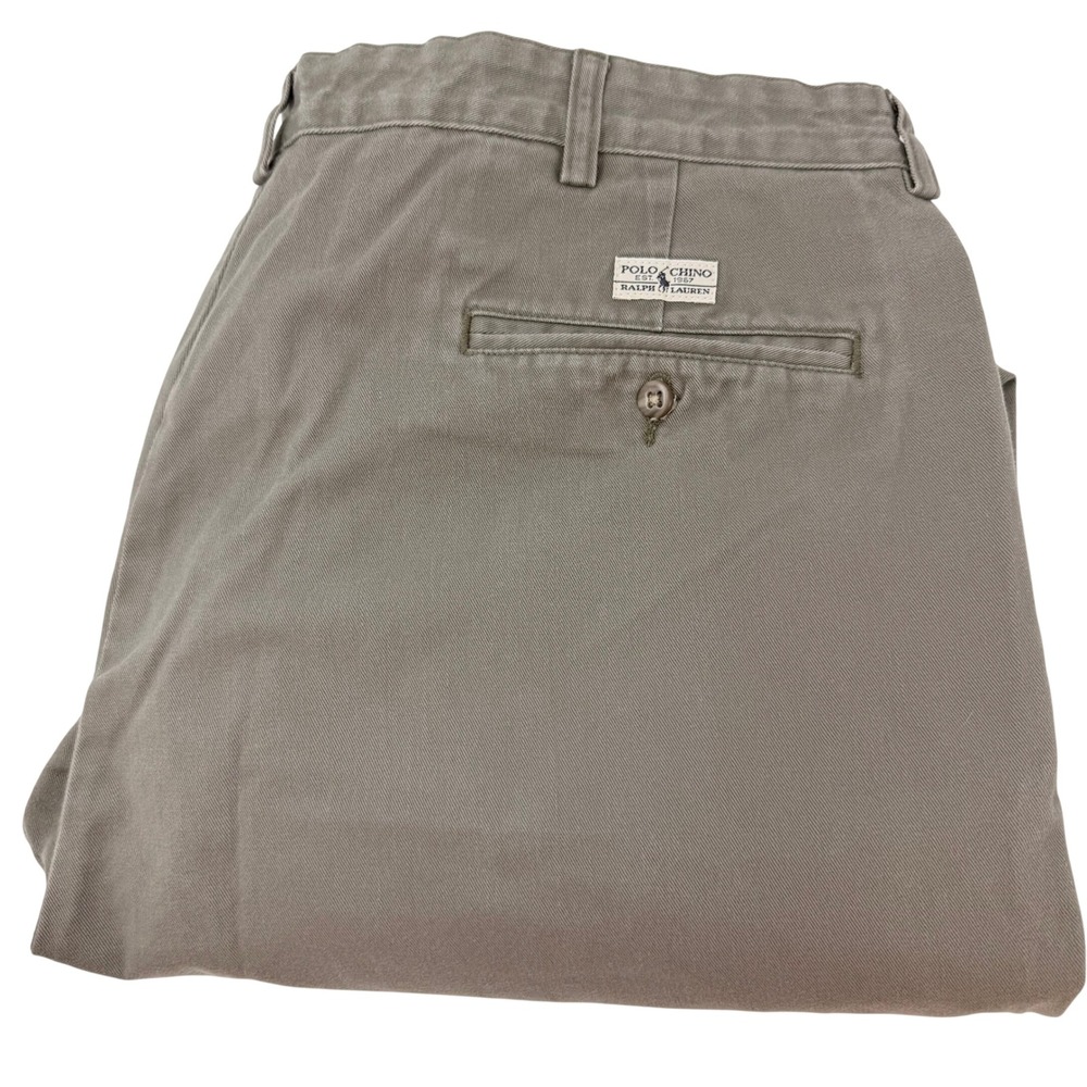 Vintage Polo Ralph Lauren Mens 38x34 (Fits 38x33) Gray Green Pleated Chino Pant